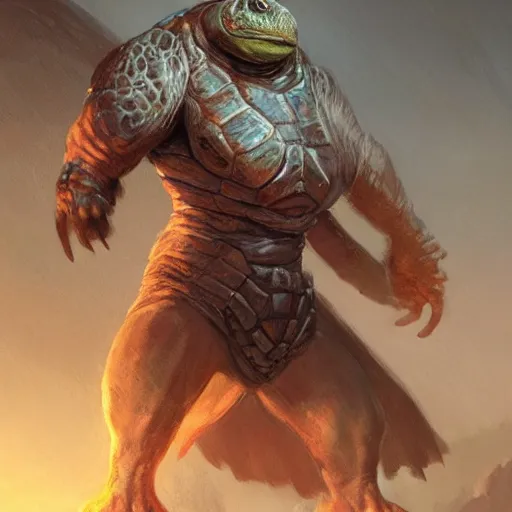 Image similar to giant anthropomorphic turtle hero, greg rutkowski