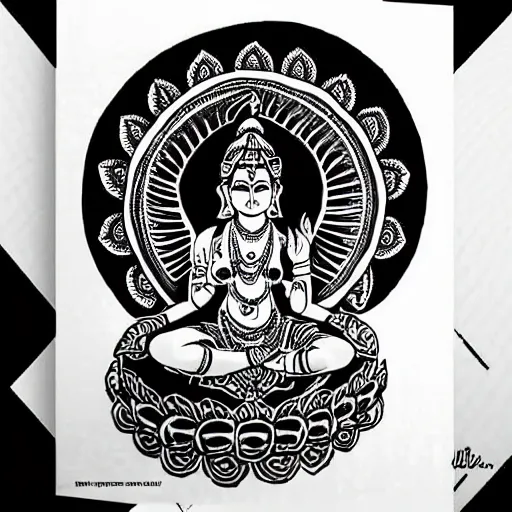 Image similar to Indian goddess lakshmi in a black ink tattoo style