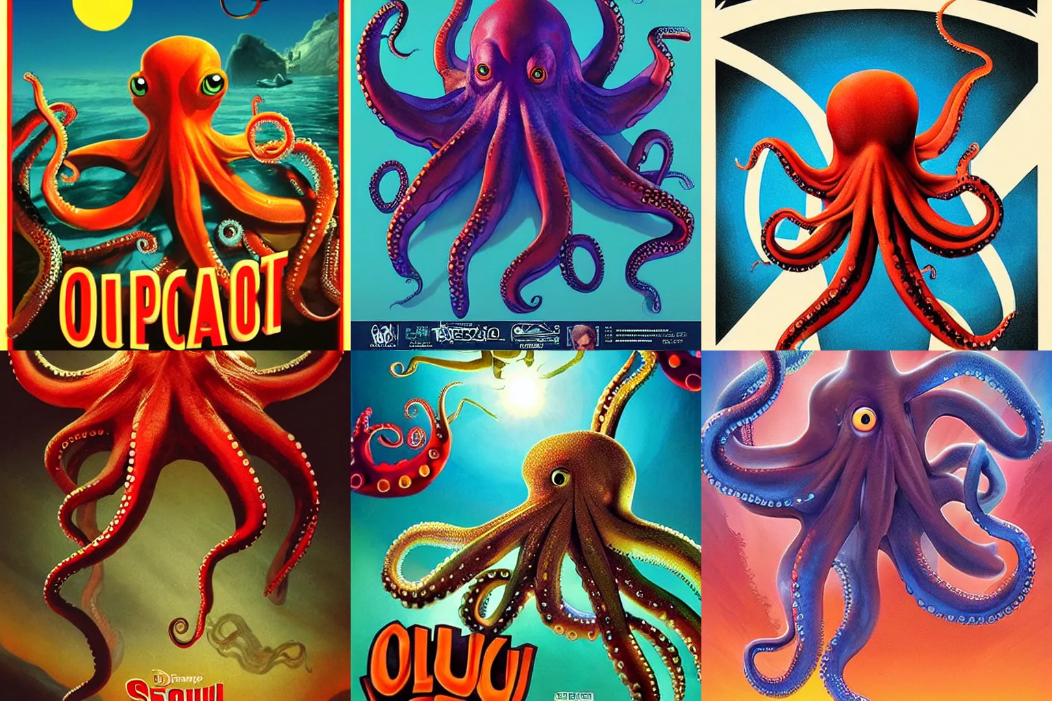 Prompt: Octopus movie poster by Drew Struzan trending on artstation