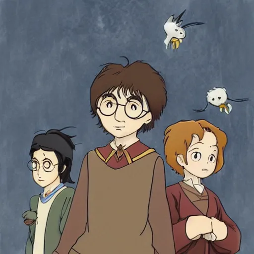 Image similar to harry potter in the style of studio ghibli