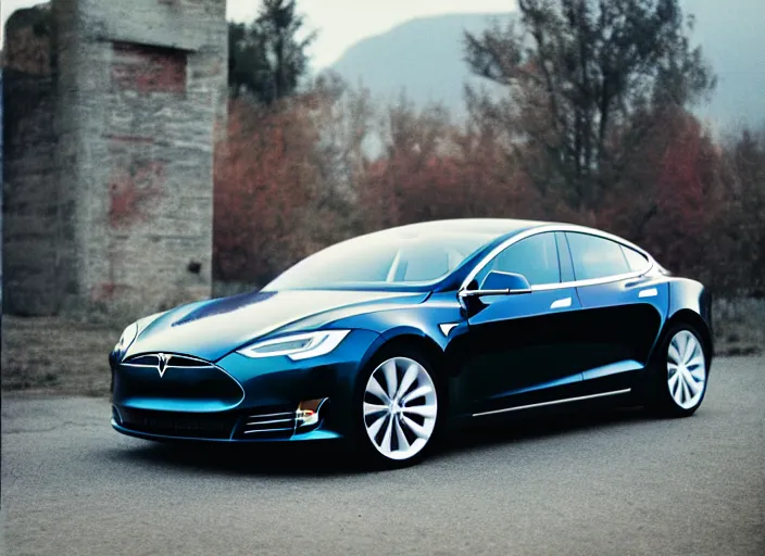 Image similar to A photo of an upcoming Tesla Car, f/22, 35mm, 2700K, kodachrome, award winning photography