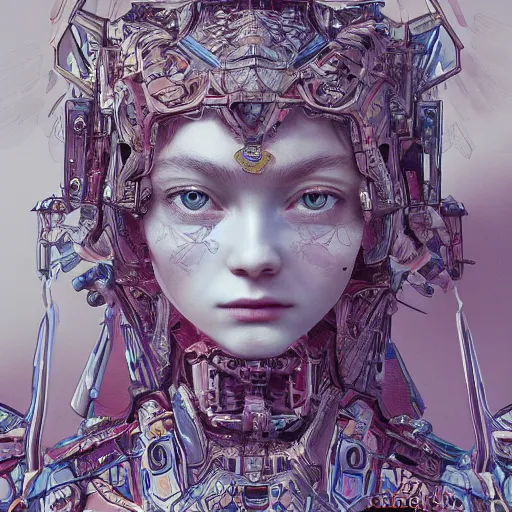 Prompt: sadie sink studio portrait of legitimate kind colorful female divine mech paladin transformers absurdly beautiful, elegant, young sexy elegant woman, super fine surreal detailed facial illustration by kim jung gi, iraq nadar, intricate lines, clear focus, vivid colors, matte, octopath voyager, final fantasy, unreal engine highly rendered, global illumination, radiant light, intricate environment