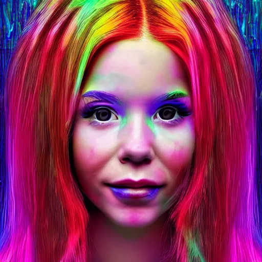 Prompt: a digital portrait of belle delphine, digital art by alex grey, instagram contest winner, computer art, glitch art, dystopian art, glitchy