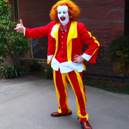 Image similar to sir parick moore dresses as ronald mcdonald