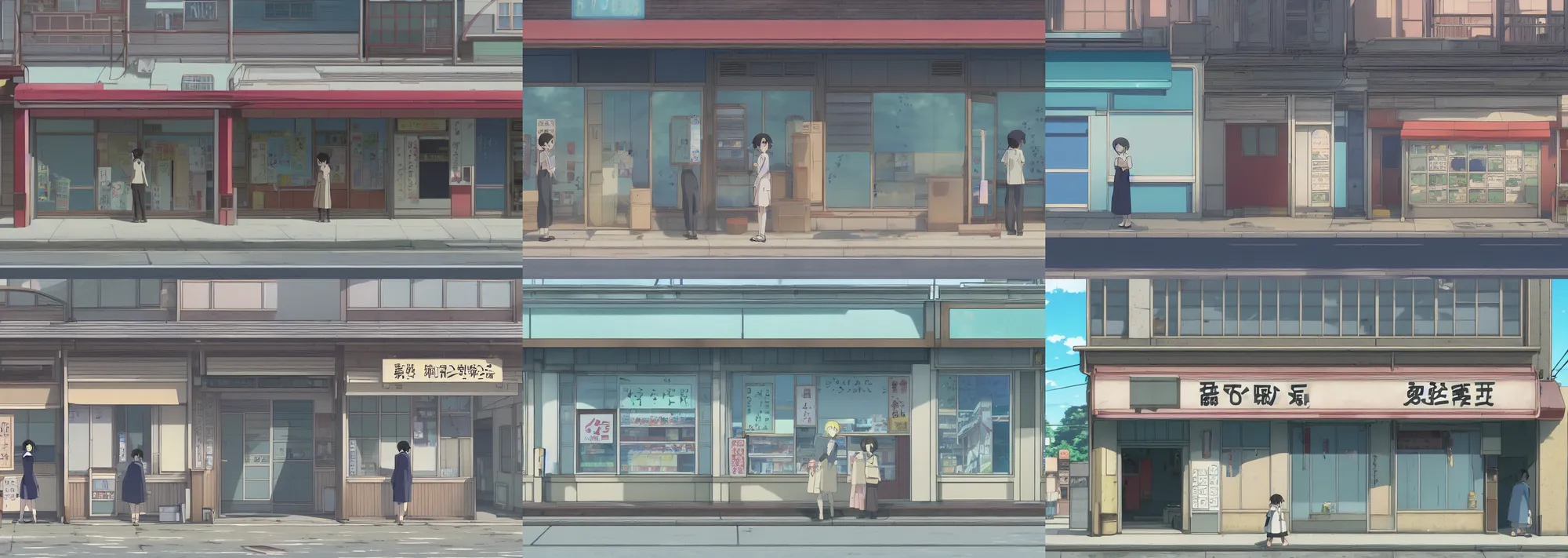 Prompt: front view of a closed japanese storefront in the beautiful anime film by makoto shinkai and studio ghibli, from the anime film Flavors of Youth