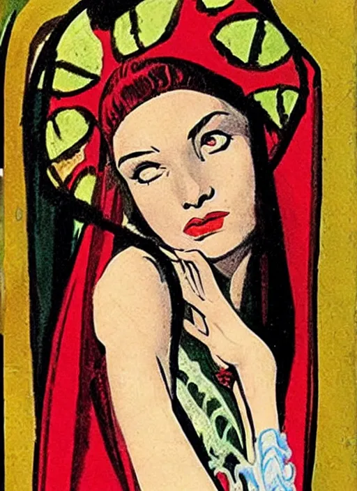 Image similar to portrait of young woman in renaissance dress and renaissance headdress, art by jack kirby