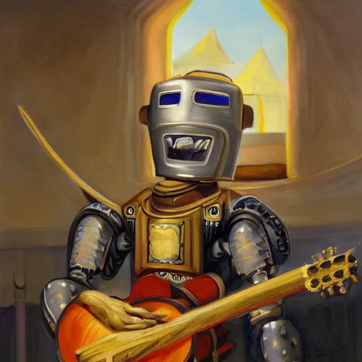 Image similar to painting of Bortlap: the robot bard dnd