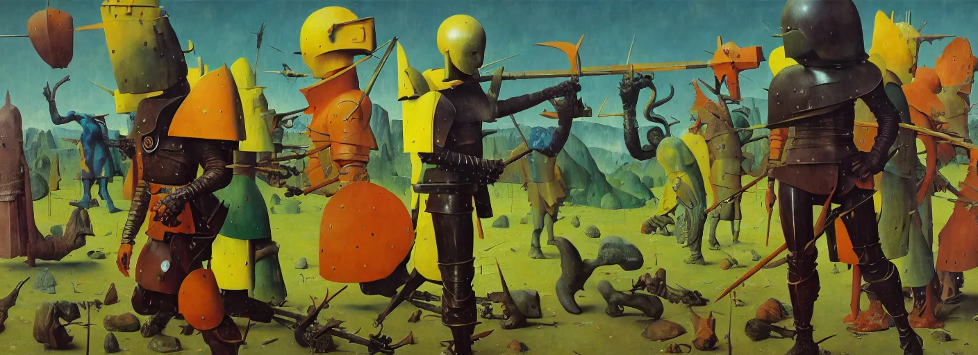 Image similar to full - body surreal colorful armored rpg character concept art anatomy, action pose, very coherent and colorful high contrast masterpiece by norman rockwell franz sedlacek hieronymus bosch dean ellis simon stalenhag rene magritte gediminas pranckevicius, dark shadows, sunny day, hard lighting, reference sheet white background