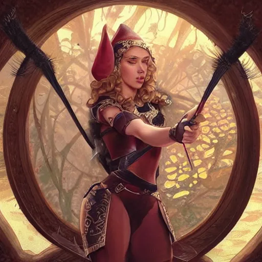 Image similar to Scarlett Johansson as a elf archer, cute, fantasy, intricate, elegant, highly detailed, centered, digital painting, artstation, concept art, smooth, sharp focus, illustration, art by artgerm and H R Giger and alphonse mucha