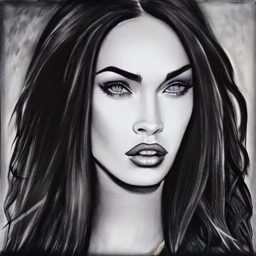 Image similar to “Megan Fox Coal paintings, ultra detailed portrait, 4k resolution”