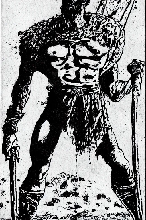 Image similar to ancient historically accurate depiction of the Bible Character Goliath of Gath, the Philistine warrior giant by frank miller