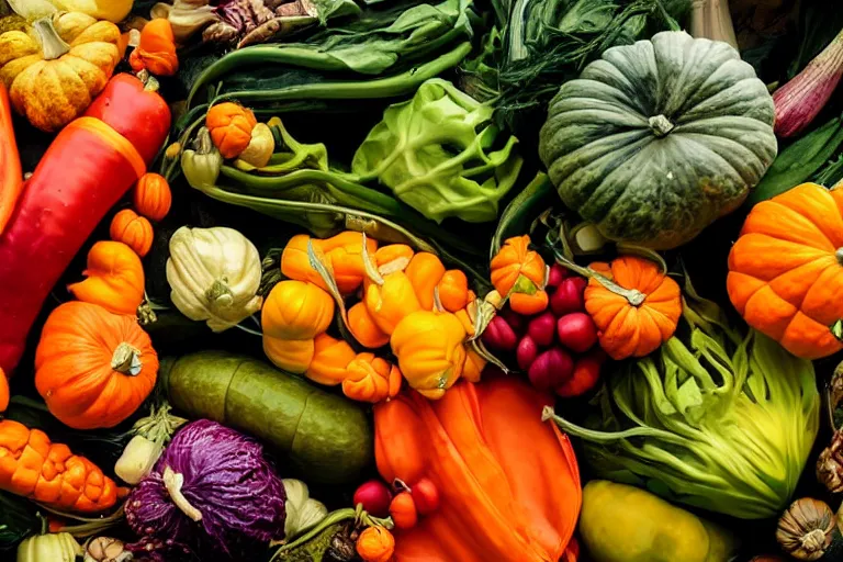 Prompt: beautifully displayed photorealistic fall vegetables