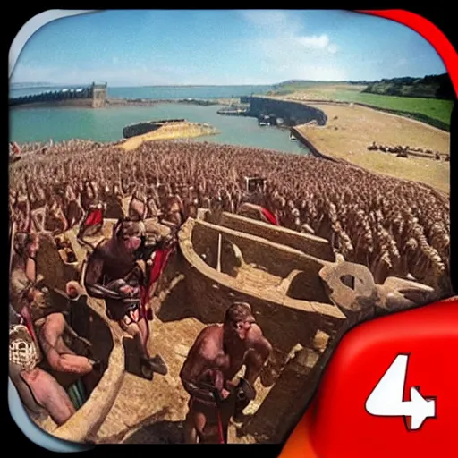 Image similar to gopro footage of the roman invasion of britain. 4 k, high quality, highly detailed