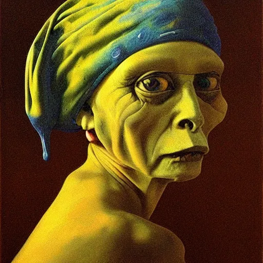 Prompt: painting of goblin with a Pearl Earring by Zdislaw Beksinski