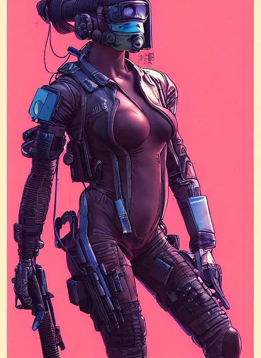 Image similar to cyberpunk mercenary in tactical gear and jumpsuit. portrait by stonehouse and mœbius and will eisner and gil elvgren and pixar. character design. realistic proportions. dystopian. cyberpunk 2 0 7 7, apex, blade runner 2 0 4 9 concept art. cel shading. attractive face. thick lines.