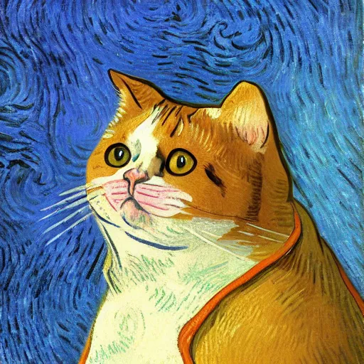 Prompt: a fat cat by vincent van gogh, digital art, trending on artstation