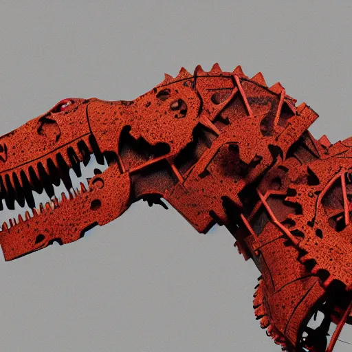 Image similar to a t-rex made of rusty gears, octane render, 3D