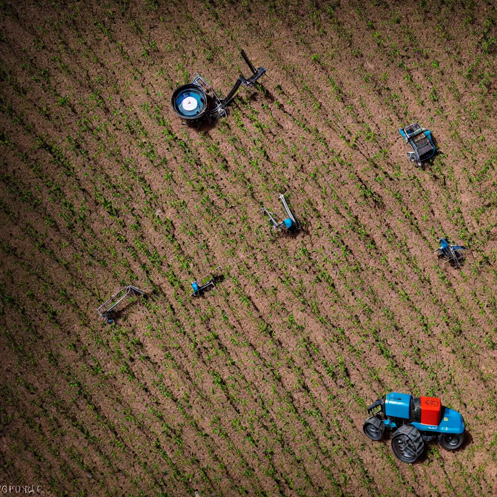 Prompt: robotic farming machinery maintaining a permaculture jungle in the desert, XF IQ4, 150MP, 50mm, F1.4, ISO 200, 1/160s, natural light