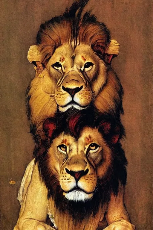 Prompt: a sad lion by norman rockwell