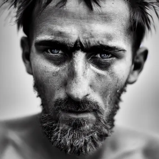 Image similar to minimalist photography portrait of a germanic pagan man, sad, crying, tear, early middle ages, super close up, mid thirties, cute round slanted eyes, caucasian, wide nostrils, high cheekbones, full cheeks, high flat eyebrows, leica 1 0 0 mm f 0. 8