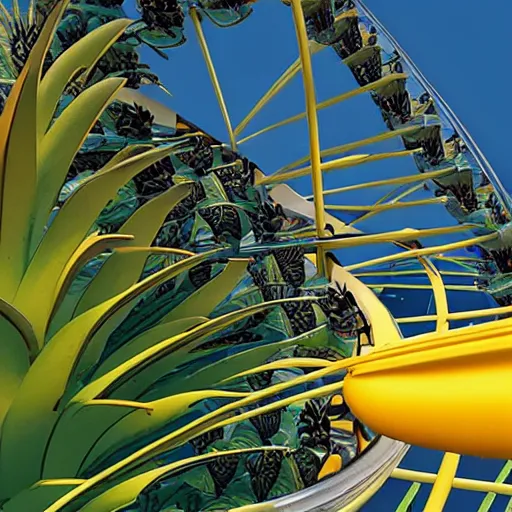 Image similar to a pineapple on a rollercoaster, realistic, 8 k