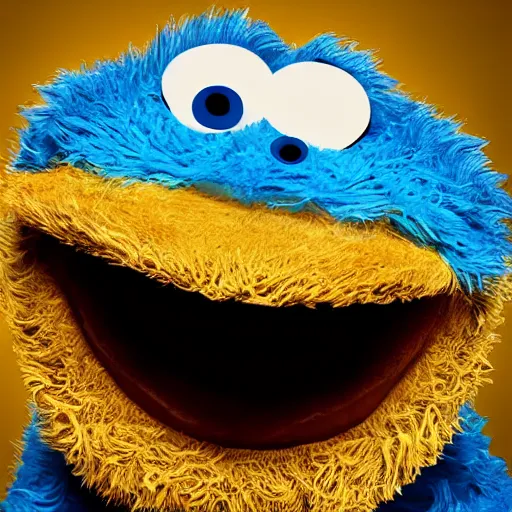 Image similar to Cookie Monster reacting to his cookie stocks tanking