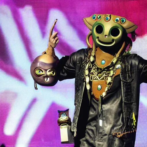 Image similar to legend of zelda majora's mask worn by mf doom onstage bet award show