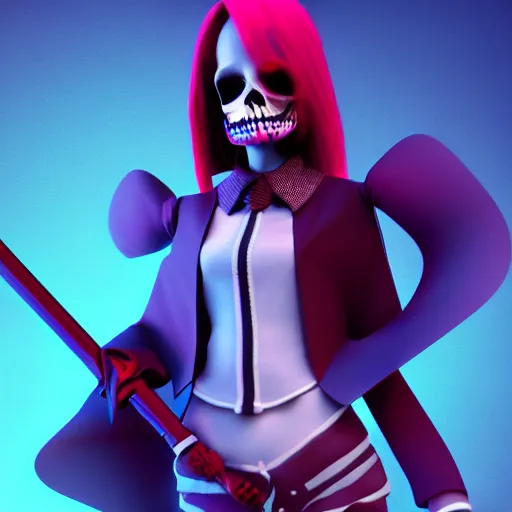 Prompt: candypunk grim reaper, character design, dollpunk, high quality digital art, render, octane, redshift, volumetric lighting, oled