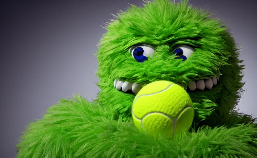 Prompt: tennis ball monster, tennis ball monster highly detailed, extremely high quality, hd, 4 k, 8 k, professional photographer, 4 0 mp, lifelike, top - rated, award winning, cinematic, realistic, detailed lighting, detailed shadows, sharp, no blur, edited, corrected, trending