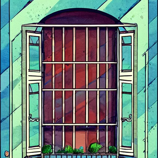 Prompt: a painting beautiful window open, digital illustration, colorful architectural drawing, watercolor painting, behance contest winner, vintage, native art, trend in behance hd, 2 d game art, detailed painting