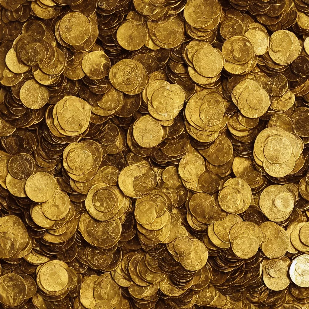 Image similar to a bathtub full of golden coins, full view, product photography