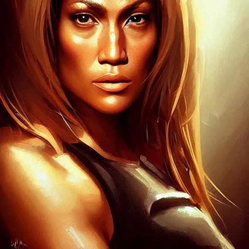 Prompt: “Portrait of Jennifer Lopez by Greg Rutkowski, young, attractive, highly detailed portrait, scifi, digital painting, artstation, concept art, smooth, sharp foccus ilustration, Artstation HQ”