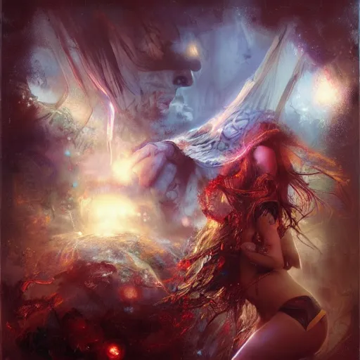 Prompt: dream time in another reality by raymond swanland, highly detailed, bright tones