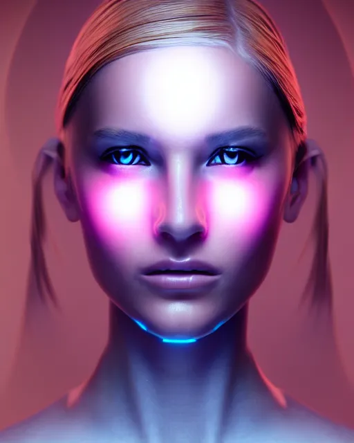 Image similar to fashion portrait, most beautiful girl in the world, glowing cybernetic augments, hyperrealism, year 2447, cdx