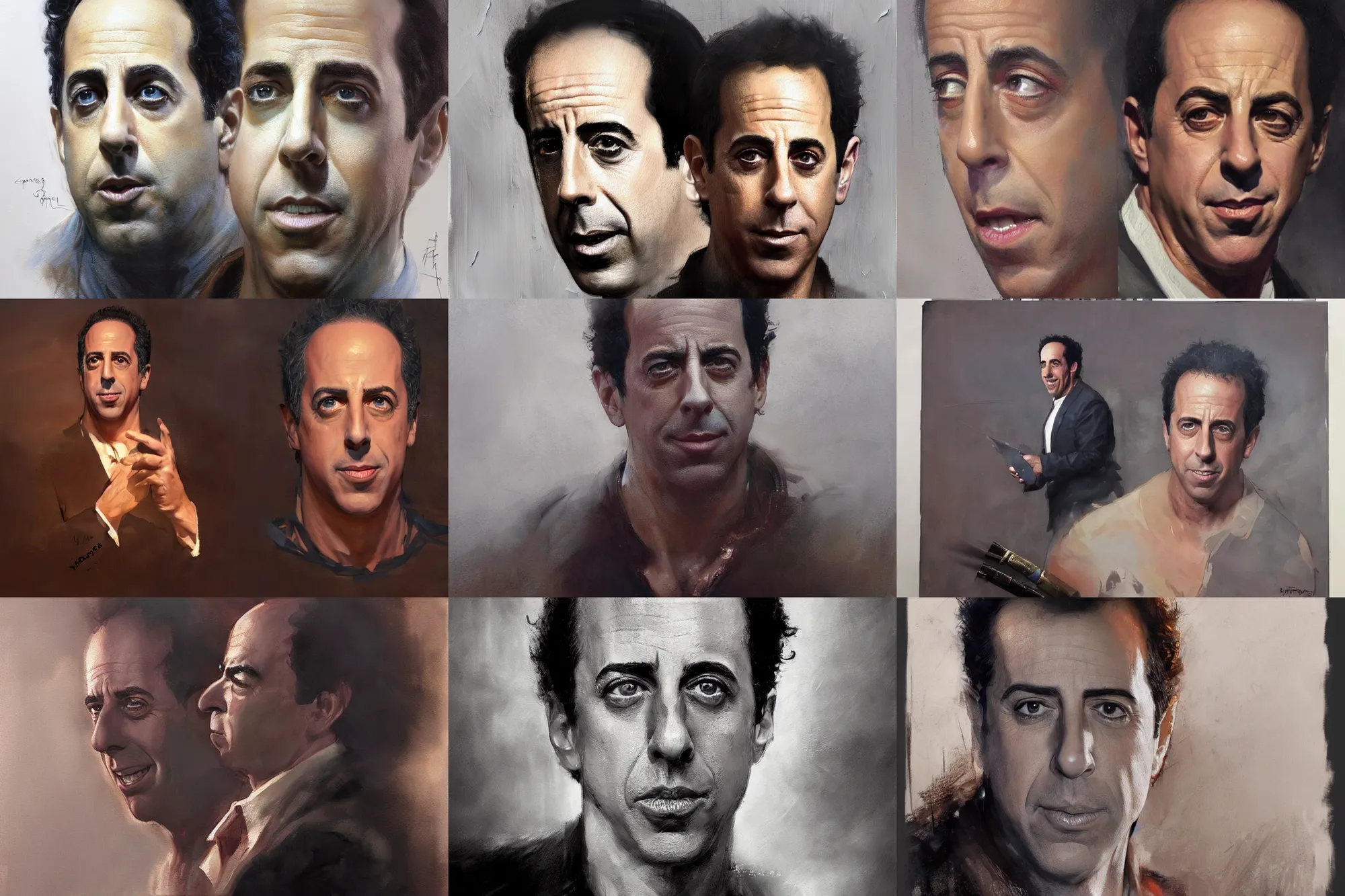 Prompt: a mixed media portrait painting of jerry seinfeld by frank frazetta, greg rutkowski, christian macnevin, wlop, krenz cushart, epic fantasy character art, volumetric lighting, cgsociety, exquisite detail, masterpiece, cinematic