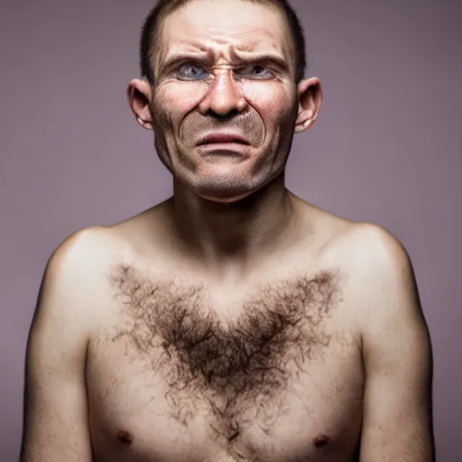 Prompt: man with paralyzed facial muscles, photo portraits