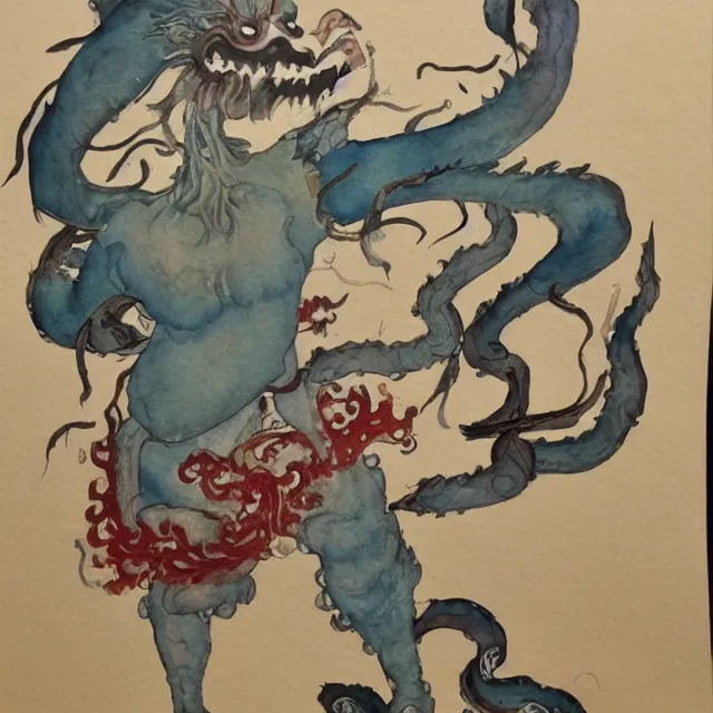 Prompt: watercolor painting of a chinese folklore demon