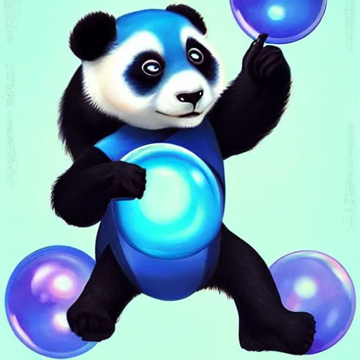 Image similar to Cute little blue panda playing with bubbles digital art trending on artstation by greg rutkowsky by Artgerm by James Gurney