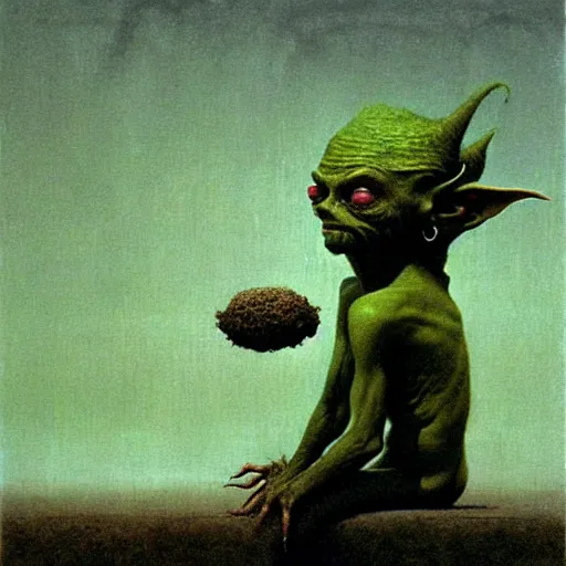 Prompt: A cute goblin girl by Beksinski