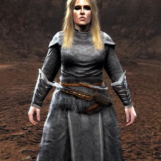 Prompt: adele as a warrior from the video game skyrim, unreal engine, 3 d render