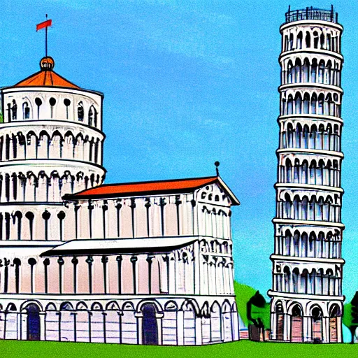 Prompt: the tower of pisa drawn in microsoft paint