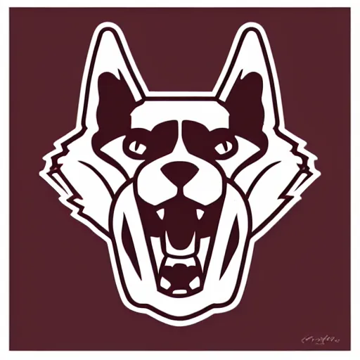 Prompt: A dingo mascot, maroon and white, NFL, highly detailed design, high evolution, legendary, smooth, sharp focus, line art, Canva art, art by Paul Rand