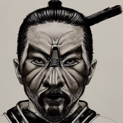 Image similar to intricate, realistic ink drawing of a samurai in a splash of ink, 8 k