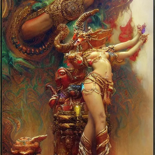 Prompt: artstation, intricate details, hyper details, by gaston bussiere, ganesha,