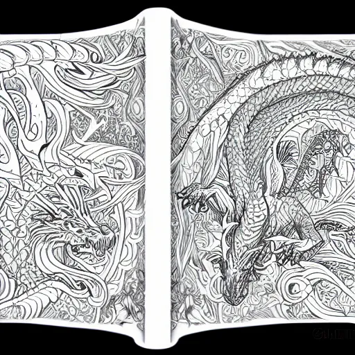 Prompt: a majestic dragon, hd, high quality coloring book