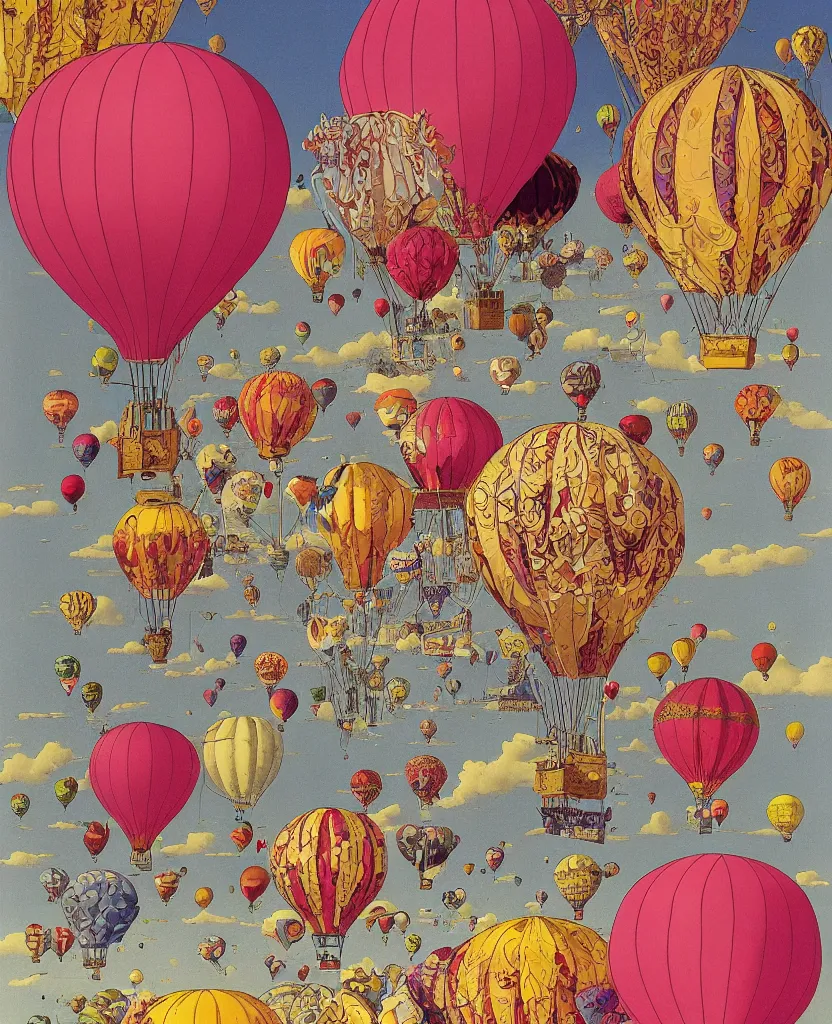 Image similar to flowers as hot air balloons illustration by salvador dali and moebius, intricately detailed