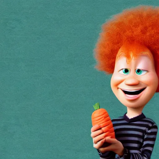 Prompt: carrot top with carrot head!!!!, pixar character, stage background, pixar, 3 d,