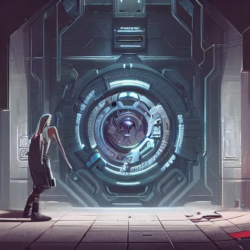 Prompt: an impenetrable vault door, detailed digital illustration by greg rutkowski, cyberpunk, android netrunner