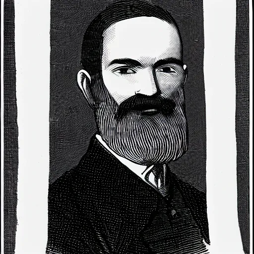 Prompt: black and white ink illustration of robert bosch
