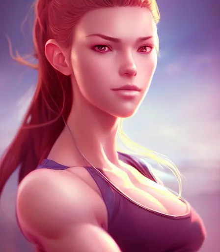 Image similar to beautiful portrait of a gorgeous personal trainer who looks like Freya , character design by charlie bowater, ross tran, artgerm, and makoto shinkai, detailed, soft lighting, rendered in octane